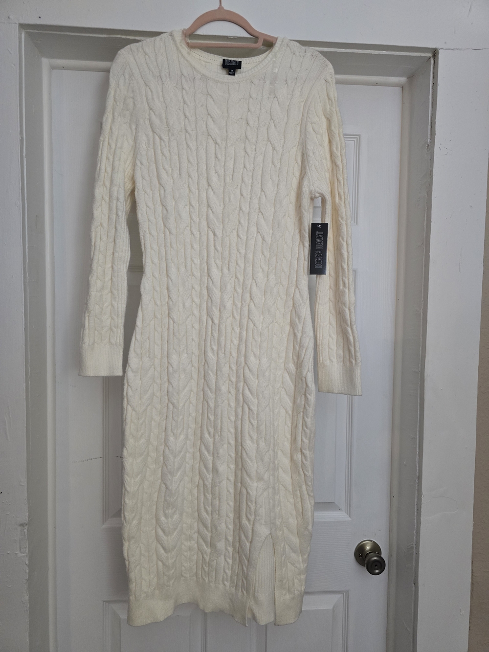 DEREK HEART Cream Cable-Knit Long Sleeve Sweater Dress - 1X